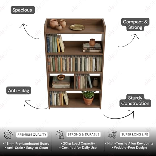 Image of DFC Element Crysta Shelf for Home, Living Room & Bedroom | Engineered Wood Storage Shelf with Open Display Design | Space Saving Organizer for Books, Decor & Daily Essentials (Espresso, 4 Level)