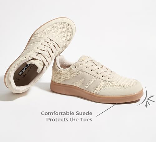 Image of LUCKY STEP Women Retro Gum Sole Fashion Sneakers | Genuine Leather Classic Tennis Skate Walking Shoes Anti Slip Trainers