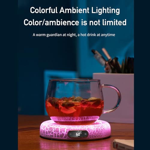 ZJchao Mug Warmer Electric Cup Warmer Intelligent Digital Display 7 Color Ambient Lighting 4 Temperature Settings 50℃ 60℃ 70℃ 80℃ for Coffee Tea Milk Office Home ABS 120x120x25mm (US Plug)