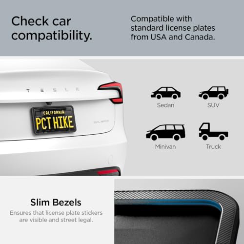 Image of Spigen Car License Plate Frame Holder - 1 Pack with Screws&Installation Kit | [Rattle Proof and Weather Proof] Designed for New Tesla Model Y Juniper L, Model 3 /Y /S /X /Cybertruck & All Cars