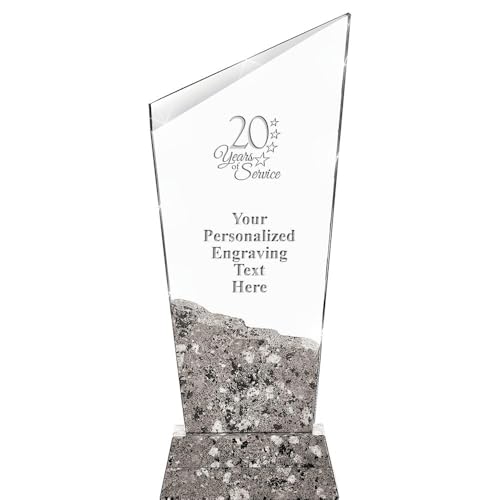 Crown Awards 11" 20 Years of Service Custom Engraved Trophy Stonecutter Marble Base Crystal Award