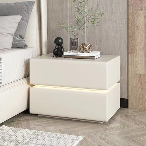 Smart Nightstand with Drawer, Modern Nightstand with Led Light, Bedside