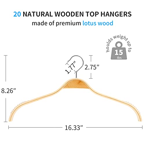 Kihamphome Super Durable Natural Wood Hangers(20Pcs) Space Saving With Extra Smooth Finish And No Bulge Shoulder Design,Heavy Duty Hangers With Non Slip Stripes,Perfect For Coat,Sweater And Shirt #TOP1