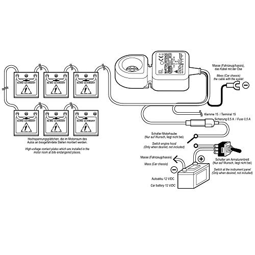 Kemo M186 Marder-Abwehr für Kraftfahrzeuge 12 V/DC. Vertreibt Marder durch elektrisch aufgeladene 200 - 300 V/DC Hochspannungsplättchen und starke, aggressiv pulsierende Ultraschalltöne, Schwarz