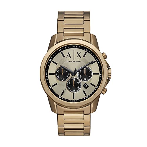 Armani Exchange Uhr für Herren, Chronographenwerk, 44MM braunes Edelstahlgehäuse mit Edelstahlarmband, AX1739