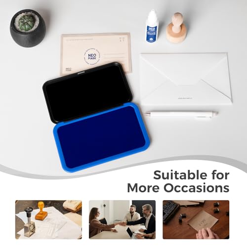 NEO MARK Large Stamp Pad Kit (1oz Ink Included) - 3.50"x 6.25", Magnetic Lid, Premium Quality Felt Stamp Pad (Blue) - Thumbnail 7