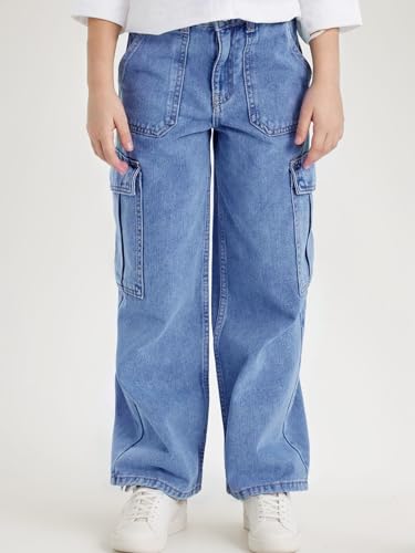 Girls Cargo Pants with Pockets Elastic Waistband Kids Wide Leg Youth Loose Straight School Trousers 4-12 Years2