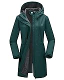 33,000ft Women’s Softshell Jacket with Hood Water-resistant Ladies Functional Jacket Fleece Lined Windbreaker Breathable Raincoat Hooded Long Coats for Cycling Hiking Outdoor Dark Green L