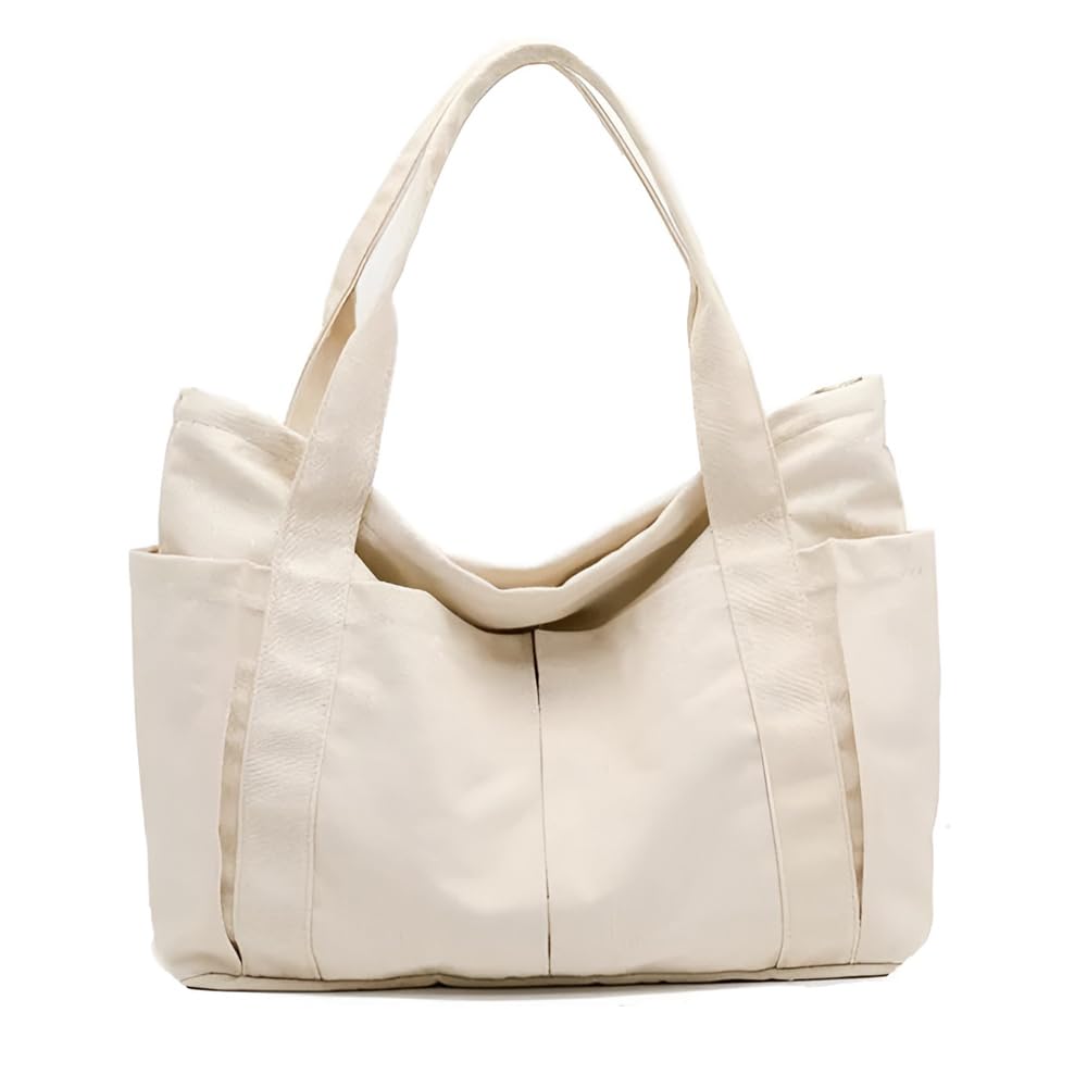 miloy Large Oversized Canvas Tote Bag for Women, Inside Secret Pocket with Zip and Multi Pocket Bag for Shopping, Office & Daily Use Heavy Duty Tote Bags for Women, Beige, Pack of 1-picture-59