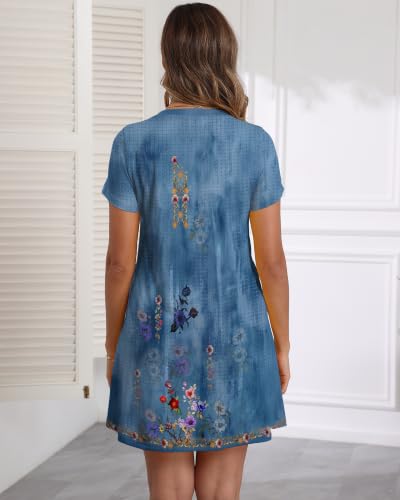 Image of COSSEN Women's Casual T Shirt Dress V-Neck Short Sleeves Swing Dresses Birthday Party Summer Travel Beach with Pocket