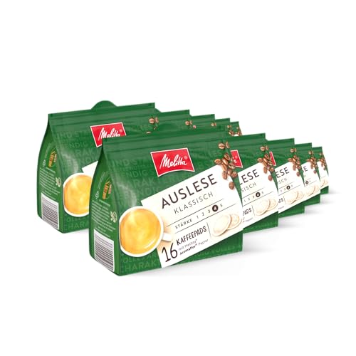 Melitta Auslese klassisch gemahlener Röstkaffee in Kaffee-Pads 10 x 16 Pads, Kaffeepads für Pad-Maschine, starke Röstung, geröstet in Deutschland, Stärke 4, im Tray