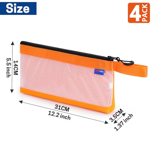 WISEPRO Zipper Clear Tool Pouch, Tool Pouch Bags Set of 4, Utility Tool Organizers with Mesh Window Multi Purpose for Tool Organizers