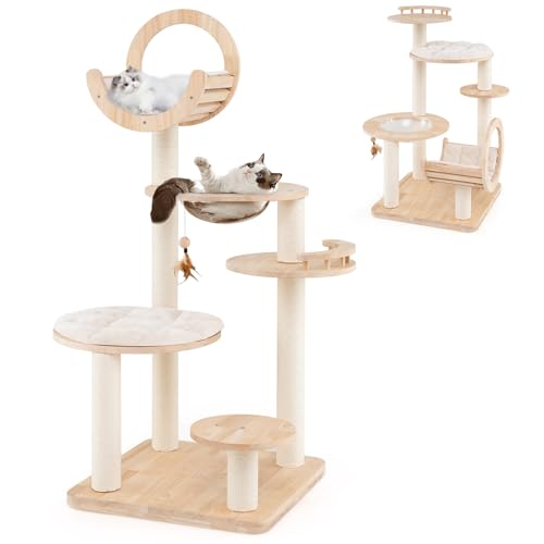 Tangkula Árbol para Gatos de Madera Sólida 4 en 1 miniatura 1