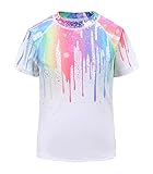 Qterdiz Mädchen Kurzarm Schwimmshirt Kinder Schnelltrocknendes Badeshirt Rashguard Badeanzug 146 152/11-12 Jahre