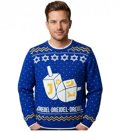 Tstars Dreidel-Themed Ugly Hanukkah Sweater - Funny Chanukah Holiday Sweatshirt for Men and Women - Jewish Apparel Large Multicolor