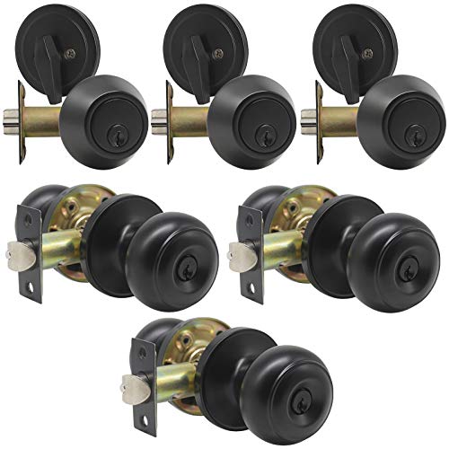 Best Deal ๐ 3 Pack Flat Ball Door Knobs and Single Cylinder Deadbolts Combination Locksets,Matte Black Finished, Keyed Alike Entrance Door Locks,for Right and Left Handed Doors,Stainless Steel Made Best Deal ๐ 3 Pack Flat Ball Door Knobs and Single Cylinder Deadbolts Combination Locksets,Matte Black Finished, Keyed Alike Entrance Door Locks,for Right and Left Handed Doors,Stainless Steel Made