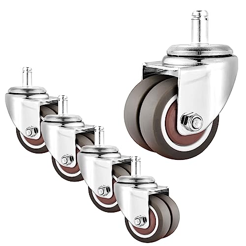 ESOYAWE Set da 5 50mm Ricambio A Rotelle per Sedia da Ufficio, con Freno E Plug-in Stelo di 11 Mm Ruote Pivottanti per Mobili, capacità di Carico Totale 200 kg TPE Gomma Rotelle Doppio Pivotanti