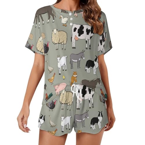 Ensemble de pyjama femme manches courtes respirant au motif vache et renard