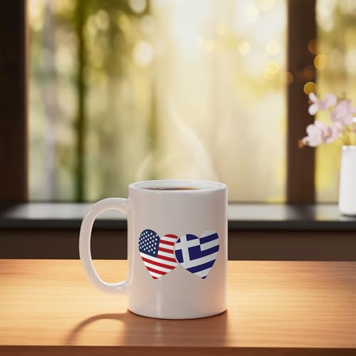 Taza cerámica blanca con bandera griega y americana 11 oz miniatura 3