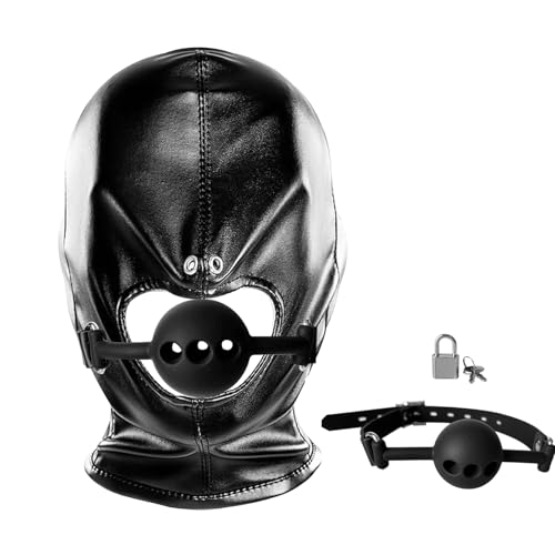 #VerdientProvisionen<br>BDSM Ledermaske mit Silikon Knebel Schloss – Verstellbare Bondage Maske für Fetisch SM Rollenspiel Dominanz Bondage Zubehör für Damen Herren