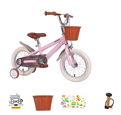 AI-QX 14 Pulgadas Bicicleta Infantil Estudio Aprendizaje Montar a Caballo Bicicleta niños niñas Bicicleta con ruedines con Campana por 3-7 años,Pink