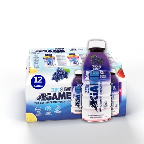 A-GAME Zero Sugar Sports Drink, Concord Grape Zero, Sugar FreNatural Flavors, Gluten Free & Keto Friendly, 16.9 Fl Oz (Pack of 12)