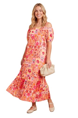 Image of Dorothy Perkins Floral Cold Shoulder Bardot Puff Sleeve Tiered Maxi Dress, 8, Floral