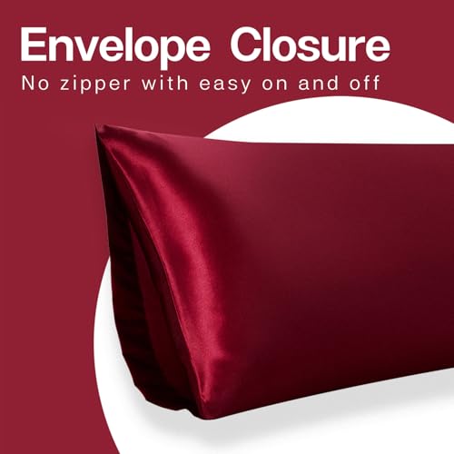Image of MR&HM Satin Body Pillow Cover, Soft and Breathable Body Pillow Case with Envelope Closure, Cooling and Silky Long Pillowcase for Hair and Skin,Grey (20x54, Burgundy)