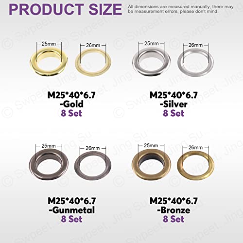 Swpeet 64Pcs, 32Sets 1" (25mm) Hole 4 Colors Grommets Thicken Metal Grommets Eyelets Grommet Kit - Image 2