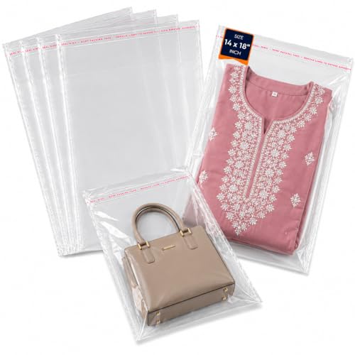Image of SECUREMENT Plastic Transparent Poly Bags 14 x 18 Inch | Clear Packing Bags for Saree, Suit, Dress & Garment Storage