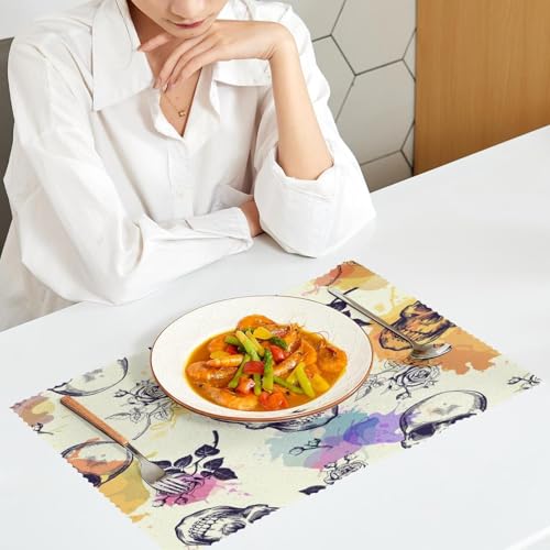 Set de table crânes et roses facile à nettoyer pour protéger des plats chauds