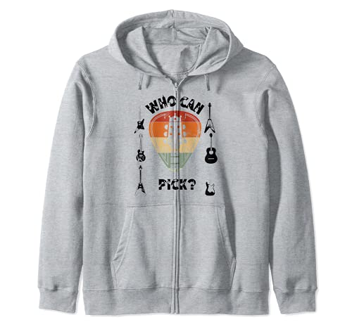 Who Can Pick Vintage Retro Acoustic & Electric Guitar Lover Zip Hoodie, Grey