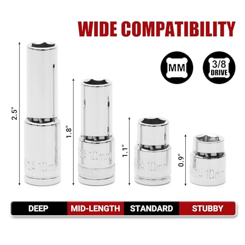 Image of MIXPOWER 104 PCS 3 /8 inch Drive Master Metric Socket Sets,Deep,Mid-Length,Shallow,Stubby and Flex Sockets,6 & 12 point,CR-V Steel