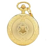 HJtRTDF orologio da tasca， Orologio da tasca al quarzo con scudo, orologio uomo, numeri romani(Golden)