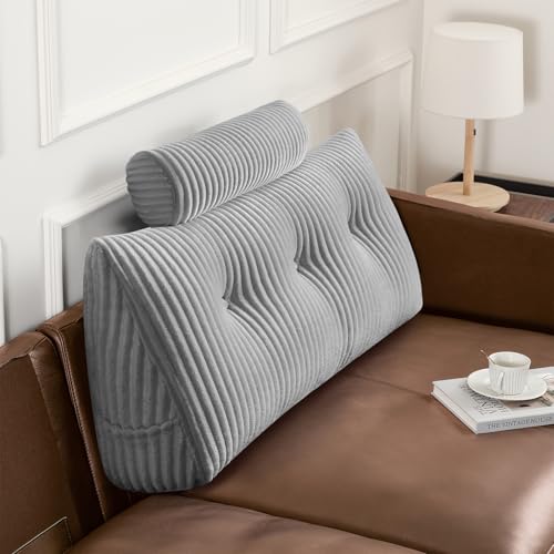 Z-hom Large Wedge Back Pillows, Headboard Triangular Rest Reading Pillow, Lumbar Support Cushion Waist Backrest, Soft Sofa Daybed Positioning Bolster (Light Grey, 100 * 50 * 20CM)
