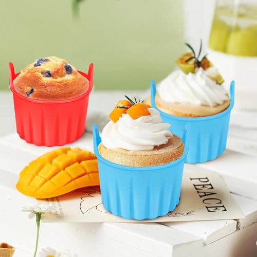 Image of Lyrovo Air Fryer Baking Ramekins Premium Food Grade Silicone Mould Cups Easy Release Nonstick Bakeware Set for Eggs, Muffins, Cupcakes, Puddings, Tarts, Custards
