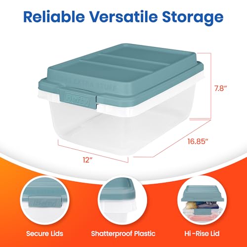 Hefty Hi-Rise Storage Bin with Lid, 18 Quart, Smoke Blue, 8 Pack - image 3