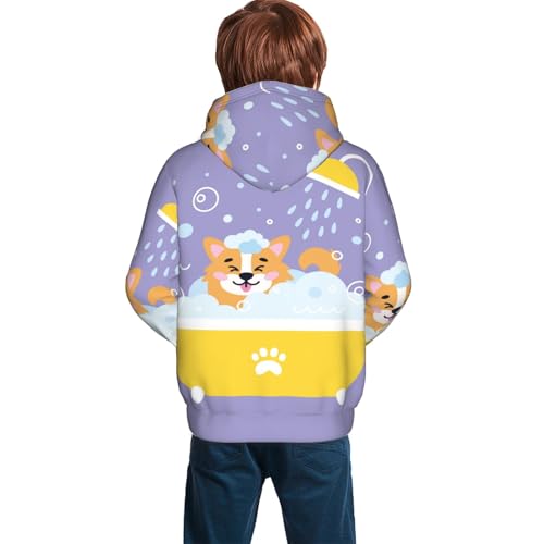 Corgi Washing in Bathtub Kid Hoodies Boys Sweatshirts Girls Pullover with Pocket4