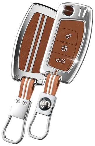Image of SHOPOFLUX Metal Key Cover Compatible for Ford Old Ecosport | Fiesta | Figo 3 Button Flip Key (Brown Silicone)