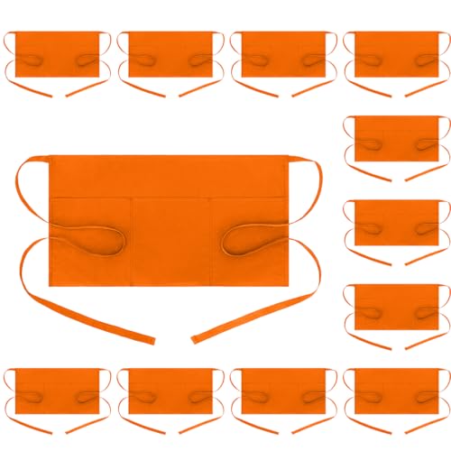Image of BOHARERS Waist Apron with 3 Pockets 12 Pack - Orange Waitress Server Short Apron