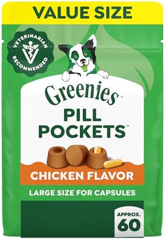 Greenies Pill Pockets for Dogs Large Size, Dog Treat Pouch for Capsule Medication, Chicken Flavor, 15.8 oz. Pouch