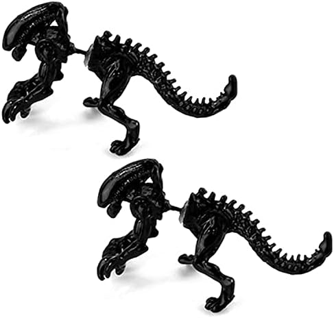 SLSF Unique Funny Punk Alien Shape T-Rex Dinosaur Skull Stud Earring for Women Girls Vintage 3D Dino Animal Skeleton Threader Earring Halloween Christmas Jewelry (Black)