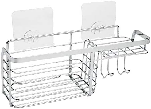 Joyfamy Rustproof Hanging Shower Caddy with Hooks, Wall Mounted Adhesive Bathroom Shower Shelf Storage Organizer Basket, No Drilling Stainless Steel Soap Sponge Shampoo Conditioner Holder Kitchen Rack