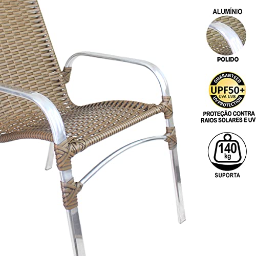 4 Cadeiras Emily Ideal Área Externa, Gourmet, Jardim, Piscina, Alumínio e Fibra Sintética Sépia
