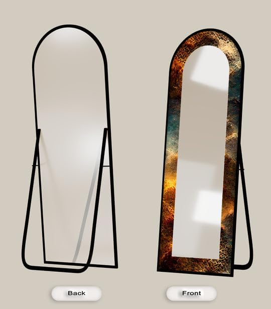 23,5’’W x 67’’H Molten Copper Texture Print – Abstract Floor Mirror Arched Full Lenght Mirror - Arch Full Body Stained Floor Mirror with Black Frame with Black Frame