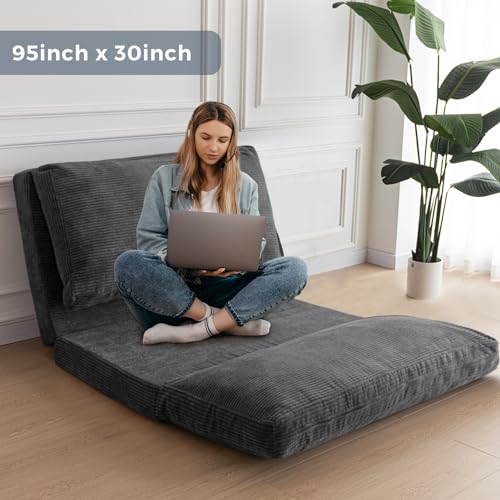 Image of MAXYOYO Folding Sofa Bed, Extra Thick and Long Floor Sofa Convertible Chair with Washable Cover, Floor Couch Lounge Bean Bag Bed for Living Room, Dark Grey, 30x91 Inch