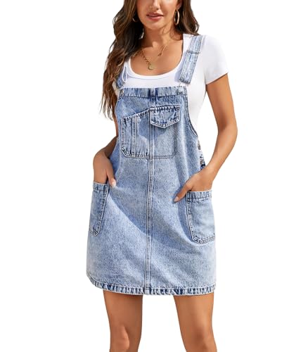 MISS MOLY Womens Denim Overall Dress Casual Loose Adjustable Straps Bib Overalls Jean Dress with Pockets Light blue 1 M