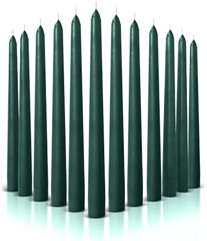 Taper Candle Set, 12 Pack, Unscented, Dripless 10 inch Dinner Candles, Smokeless, Household Candles Perfect for Party, Wedding, Christmas, 6 Colors White, Ivory, Red, Wine, Green, and Blue (Green)