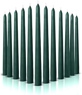 Taper Candle Set, 12 Pack, Unscented, Dripless 10 inch Dinner Candles, Smokeless, Household Candles Perfect for Party, Wedding, Christmas, 6 Colors White, Ivory, Red, Wine, Green, and Blue (Green)