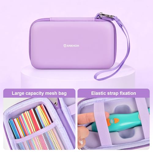 Image of ANKHOH 3D Pen for Kids Case, for 3Doodler Start+ Essentials, Light Purple | Portable hard EVA storage case with custom-fit base, mesh pocket and wrist strap for school and travel; case only